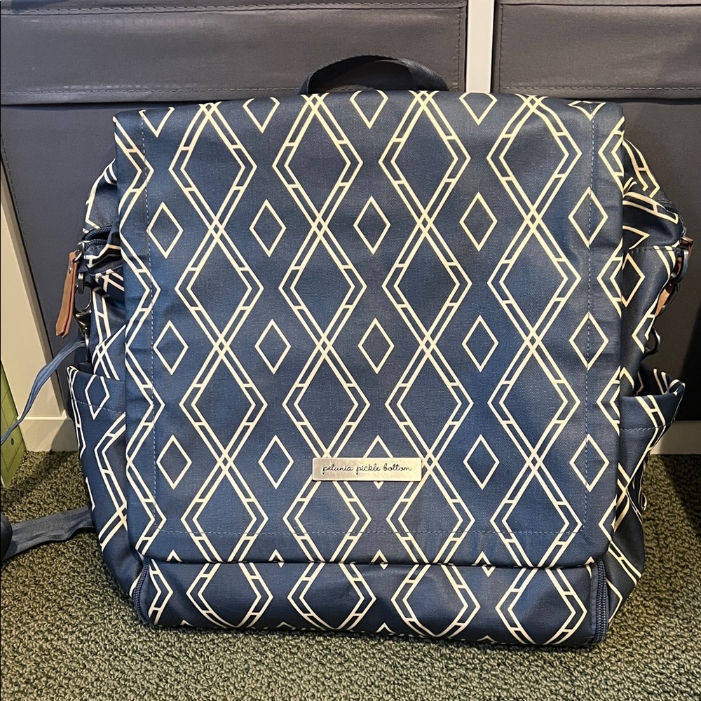 Petunia Pickle Bottom Navy and Cream Diamond Backpack